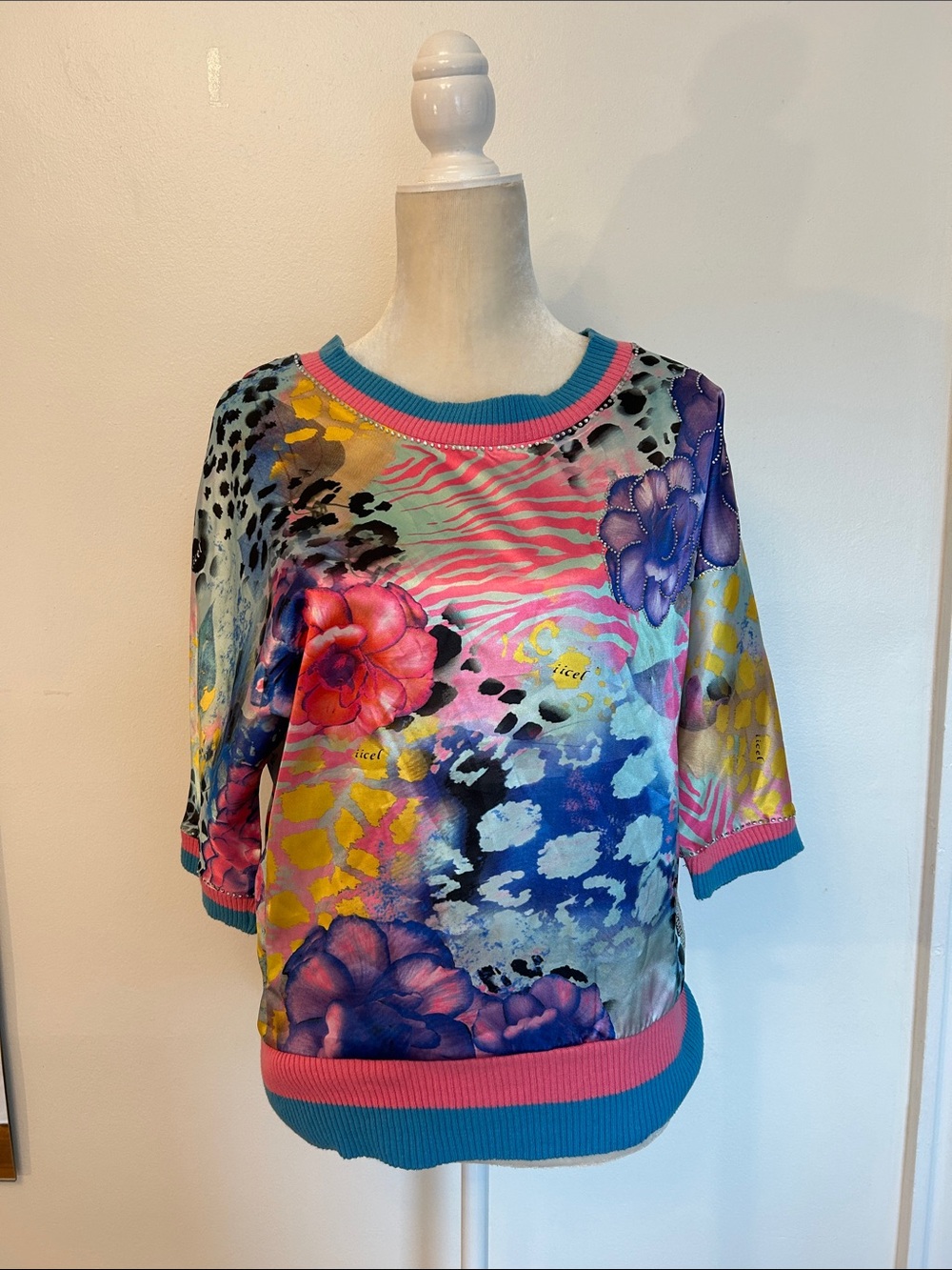 Colorful Floral & Abstract Print Short Sleeve Blouse - Multicolor